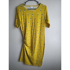 LulaRoe Dress Women Size Medium Yellow Midi Short Sleeve Casual